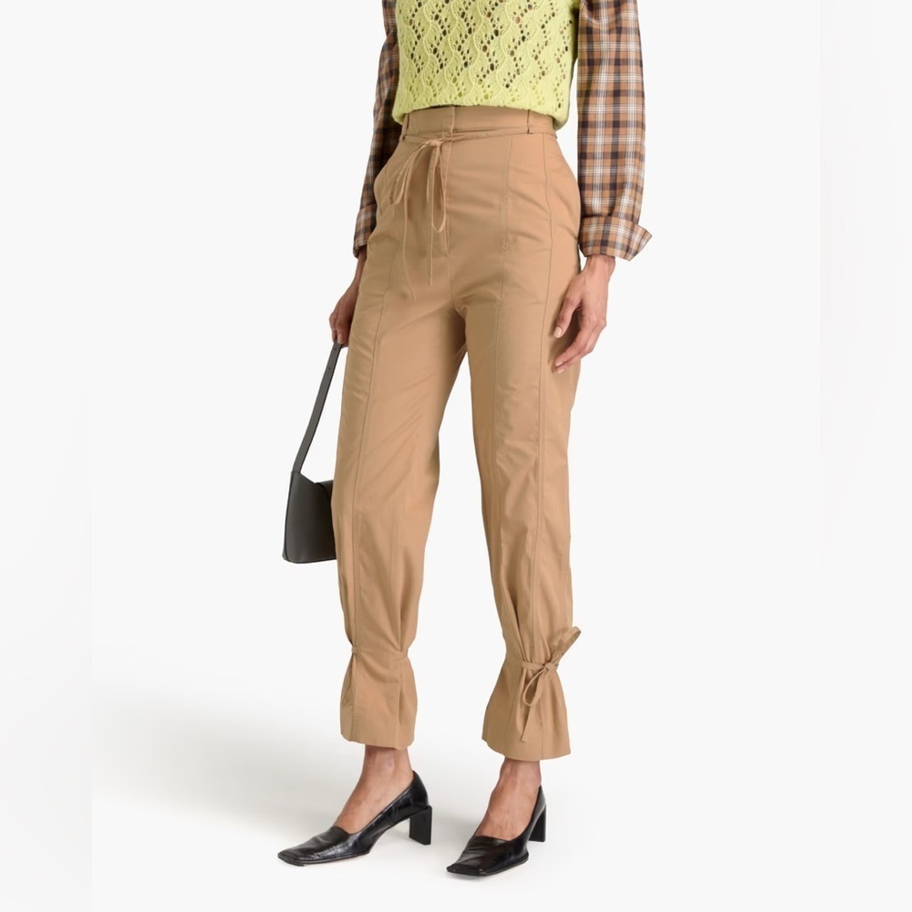 Acne Studios Cotton Tapered Tie Trousers in Sand Khaki